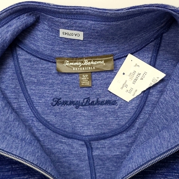 Tommy Bahama Reversible Heathered Blue Stretch Mid Zip Cotton Blend Size Small - Picture 7 of 10